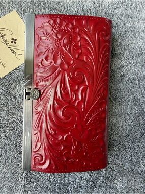 Patricia Nash Red Tooled Leather Clutch Wallet